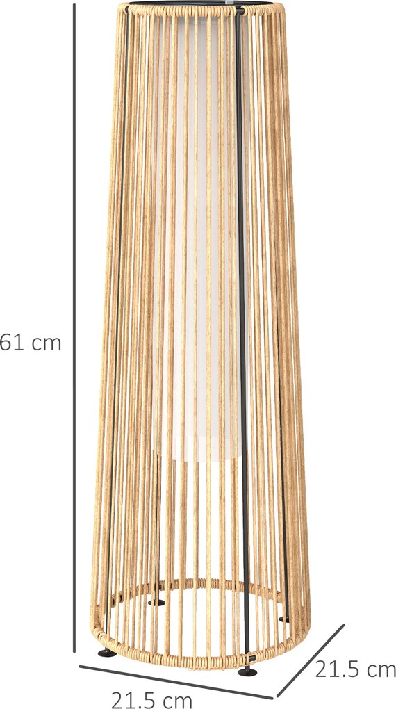 Outsunny Felinar Solar Exterior din Ratan Sintetic cu LED-uri Pornire și Oprire Automată Impermeabil Ø21,5x61 cm Natural | Aosom Romania
