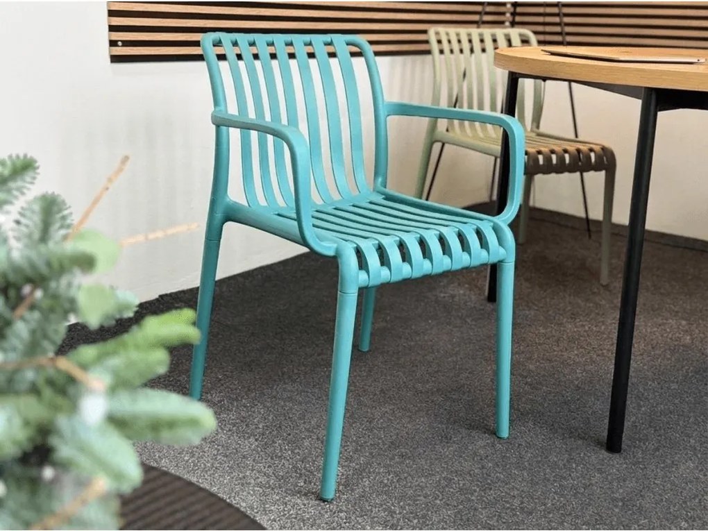 Scaun din plastic TREGO cu brate, albastru