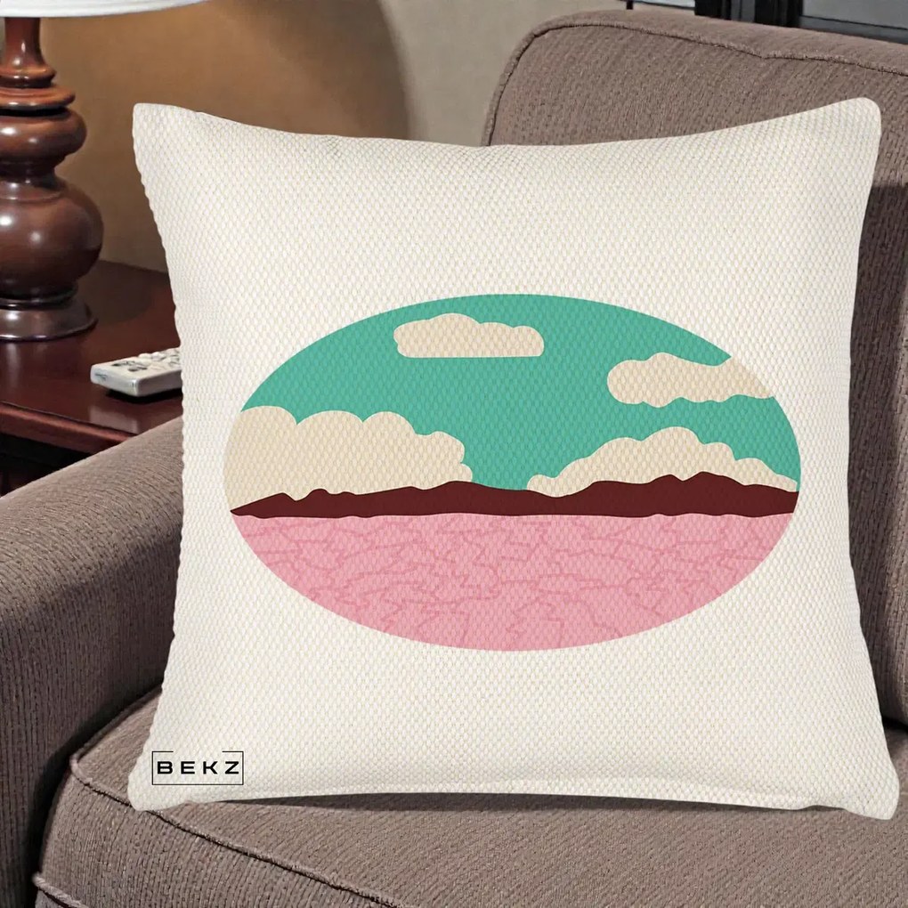 Perna Decorativa Peisaj Desert Oval Pastel, 40x40 cm, Crem Reliefat, Husa Detasabila, Perna Inclusa, BEKZ®