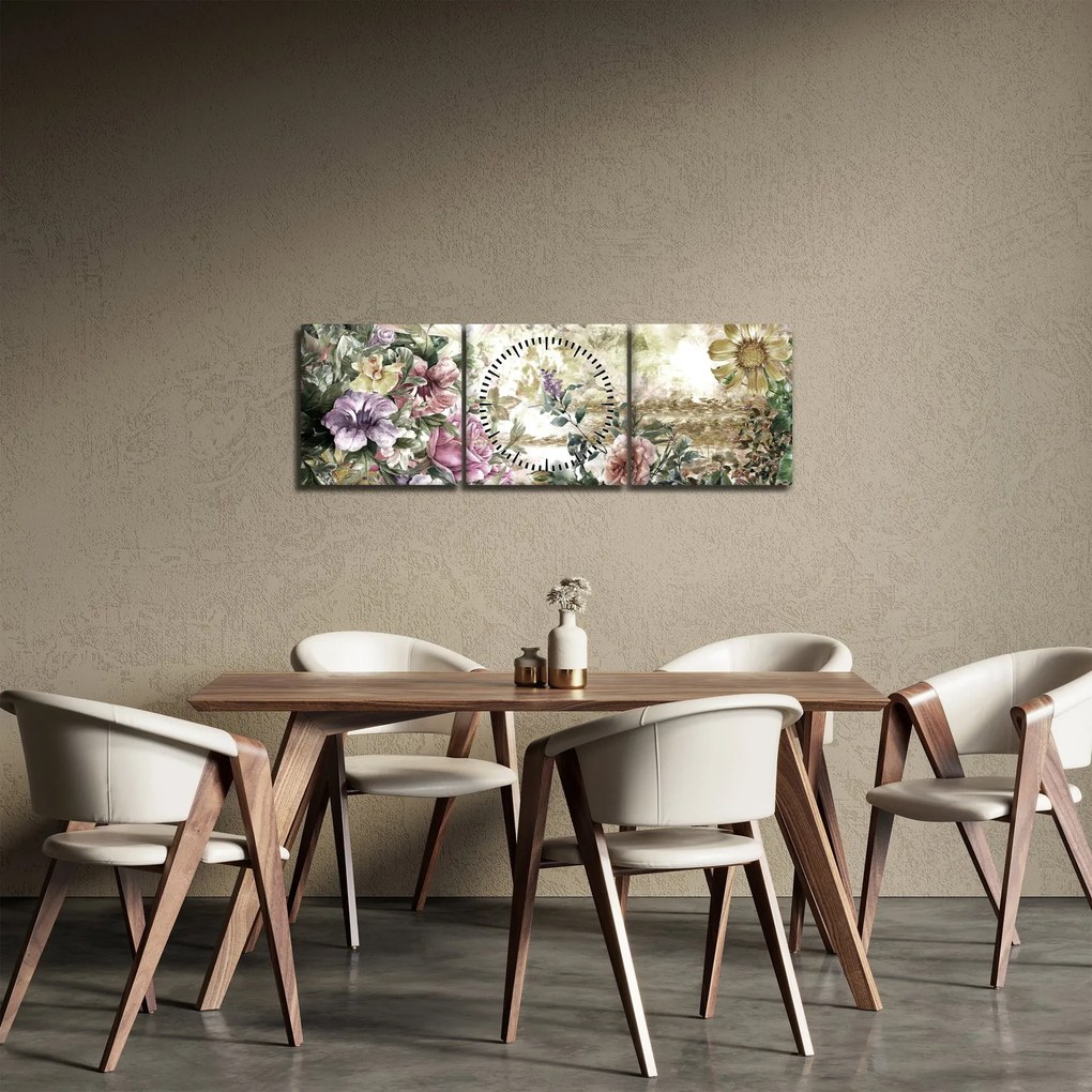 Tablou - Flori de design (cu ceas) (90x30 cm)