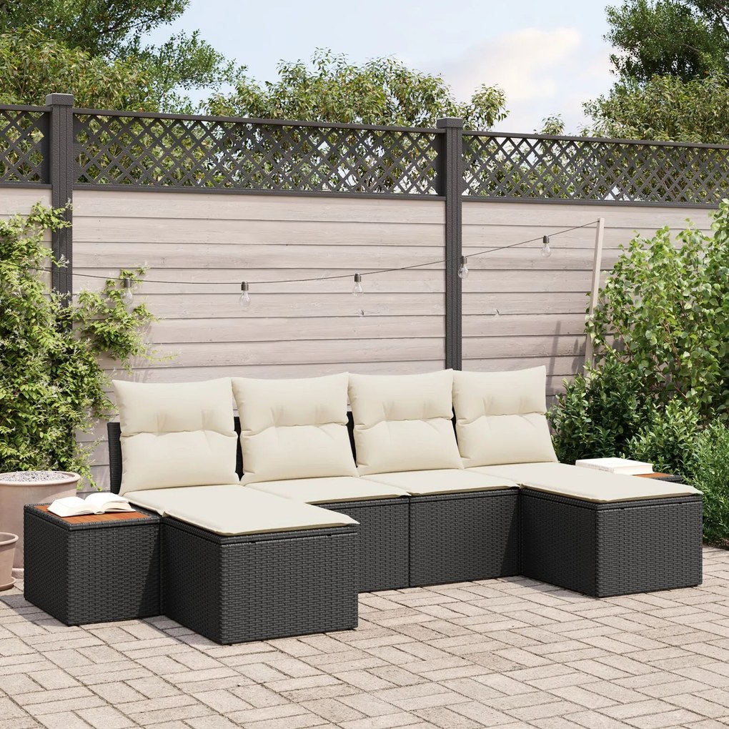 vidaXL Set de canapele pentru grădină cu pernă 6 pcs Negru Rattan poli