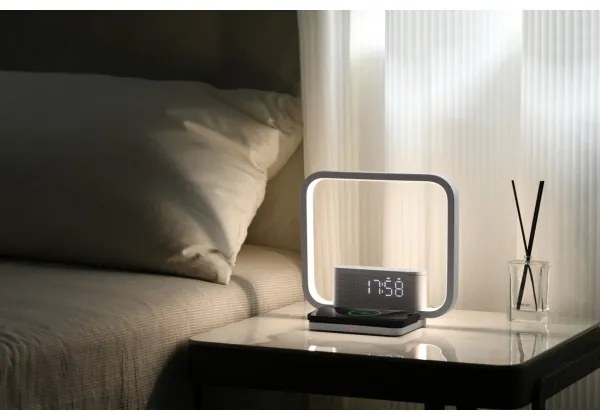 Lampă LED dimabilă de masă cu ceas deșteptător și încărcare Qi Immax 08994L 18W/230V alb