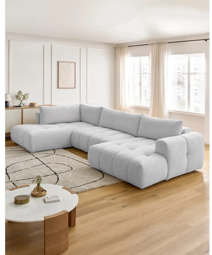 Colțar gri deschis extensibil/cu spațiu de depozitare (cu colț pe partea stângă/în formă de "U") Fuji – Bobochic Paris