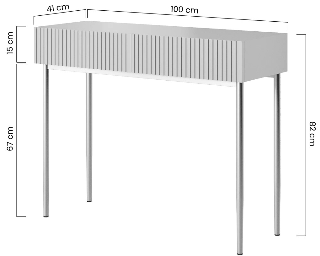 Consolă / măsuță de toaletă Nicole 100 cm cu sertare - alb mat / picioare aurii