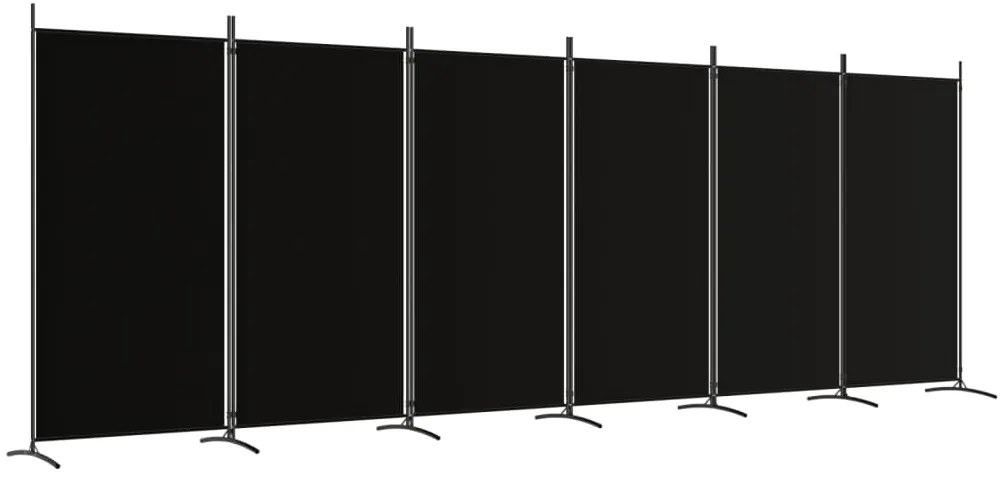350273 vidaXL Paravan de cameră cu 6 panouri, negru, 520x180 cm, textil