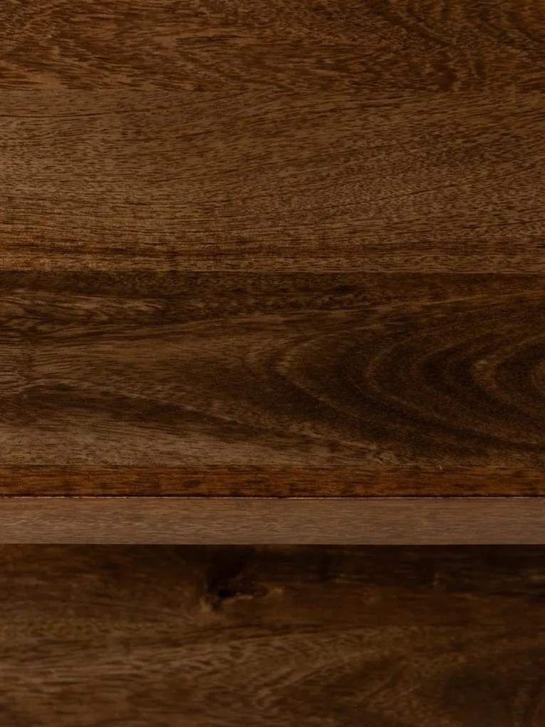 Măsuță de cafea dreptunghiulară din lemn de mango, maro, cu capete curbate în buclă și raft jos, 45 x 130 x 60 cm, „Looping”