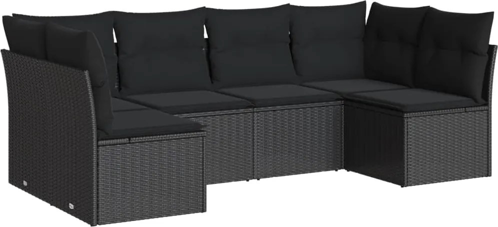 vidaXL Set mobilier de grădină cu perne, 6 piese, negru, poliratan