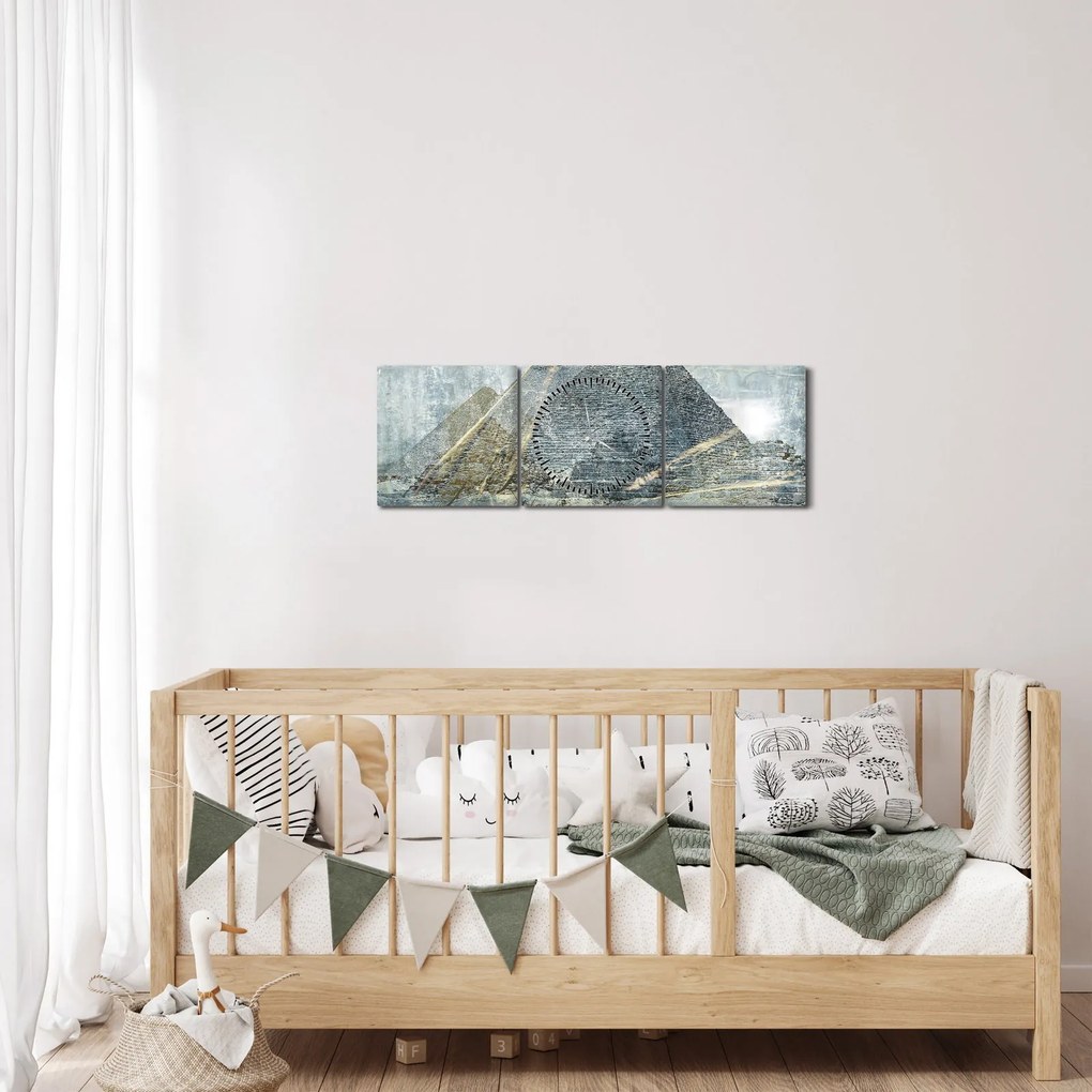 Tablou - Piramide în filtru albastru (cu ceas) (90x30 cm)