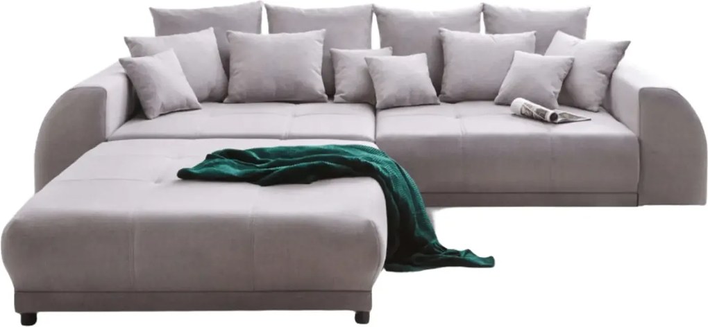 Canapea extensibilă dumonde cu 2 lăzi de depozitare si sezut confortabil din spuma high-density, Verona Enjoy Grey 310x100 cm cu taburet inclus