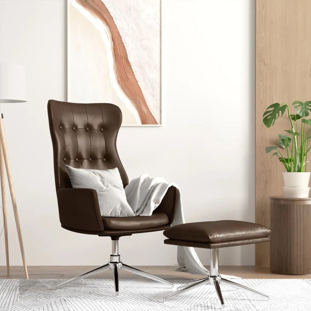 3097720 vidaXL Scaun de relaxare cu taburet, maro lucios, piele ecologică