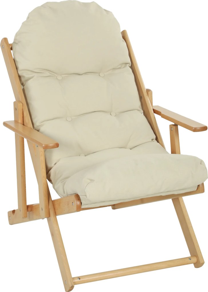 HOMCOM Fotoliu pliant și înclinat din lemn, fotoliu relaxant confortabil cu pernă capitonată groasă | Aosom Romania