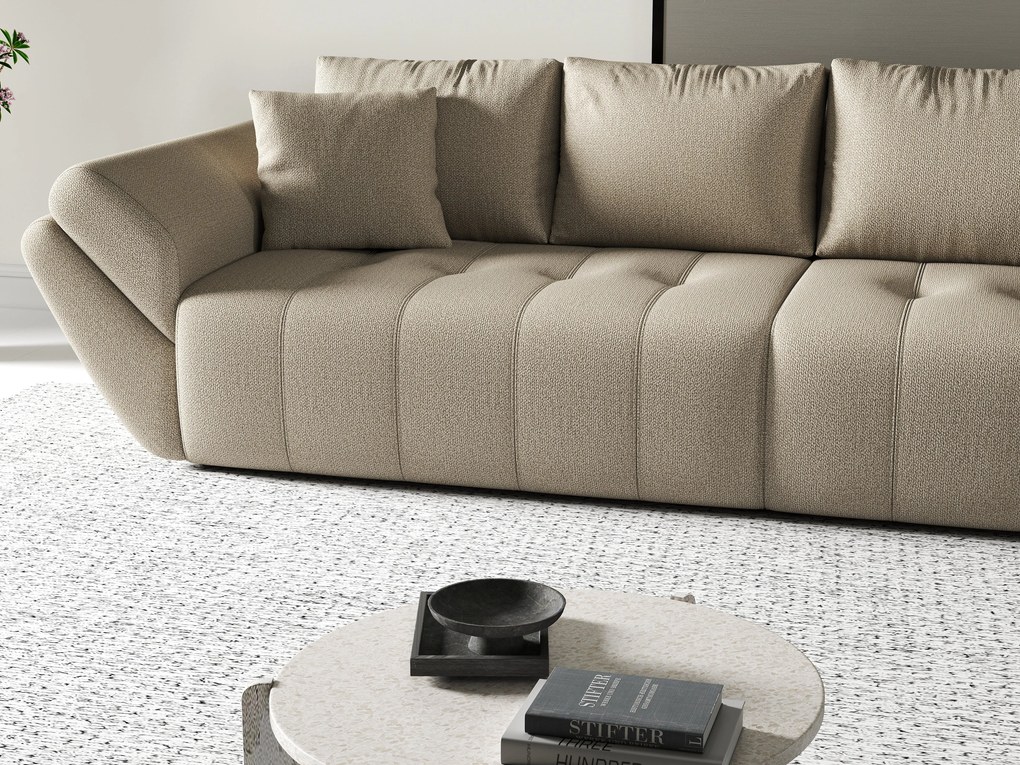 Canapea extensibilă dumonde cu ladă de depozitare si sezut confortabil din spuma high-density, Berlin Enjoy Camel 300x100 cm