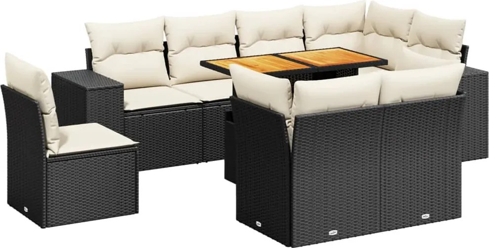 vidaXL Set mobilier de grădină cu perne, 9 piese, negru, poliratan