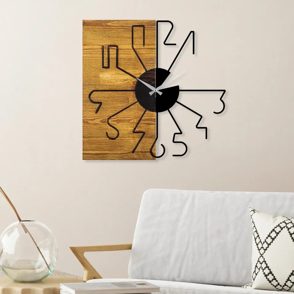 Ceas Decorativ de Perete Wooden Clock 29, Lemn / Metal