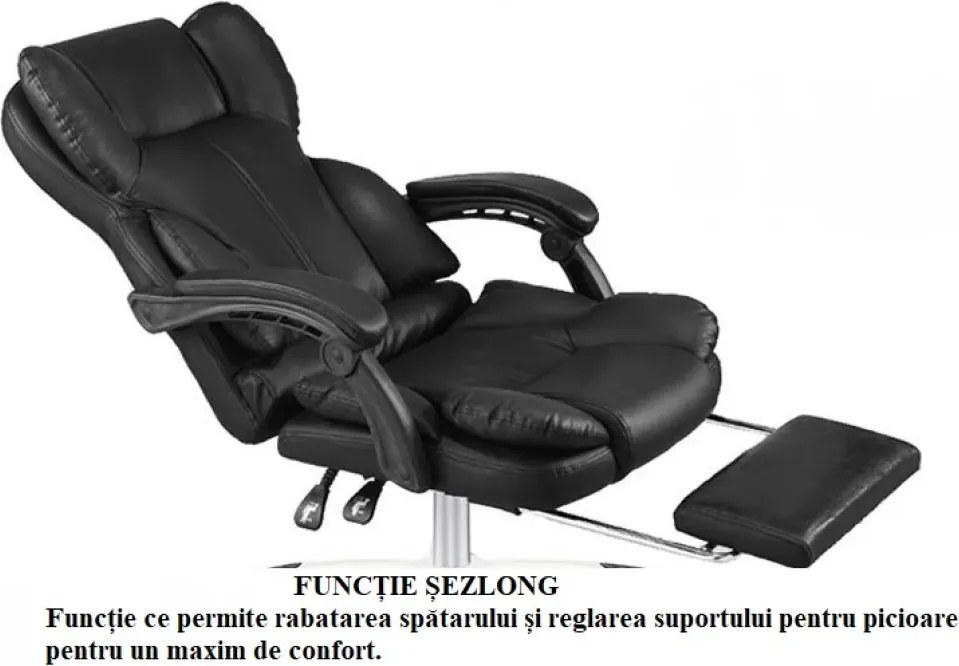 RESIGILAT- Scaun directorial, suport picioare, funcție recliner, SIB 818, PU, Negru