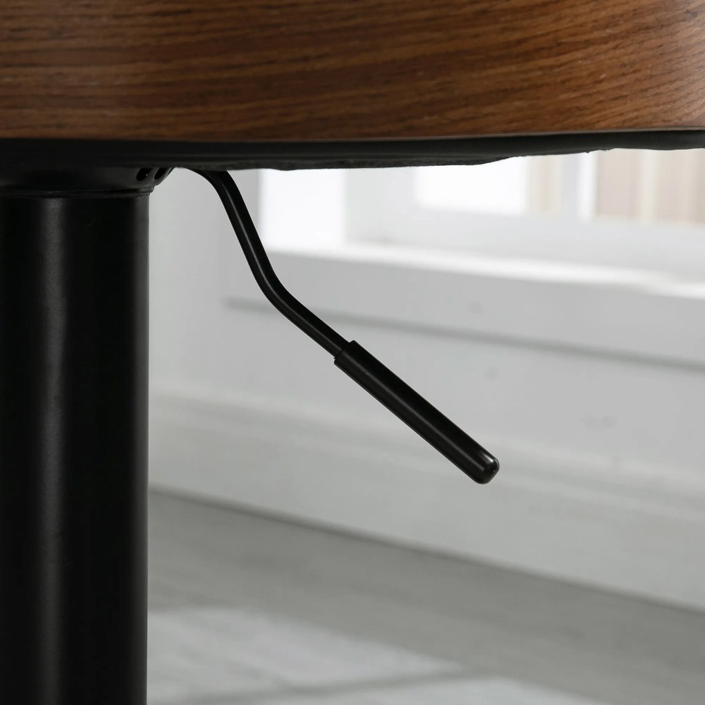 HOMCOM Scaune de Bar Set 2 buc., Scaun de Bar Tapitat din Oțel și Lemn Masiv, Înălțime Reglabilă pentru Bucătărie cu Suport pentru Picior, Rotativ 360°, Scaun de Bar pentru Bucătărie, Sufragerie, Sală de Mese, Negru+Cafea | Aosom Romania