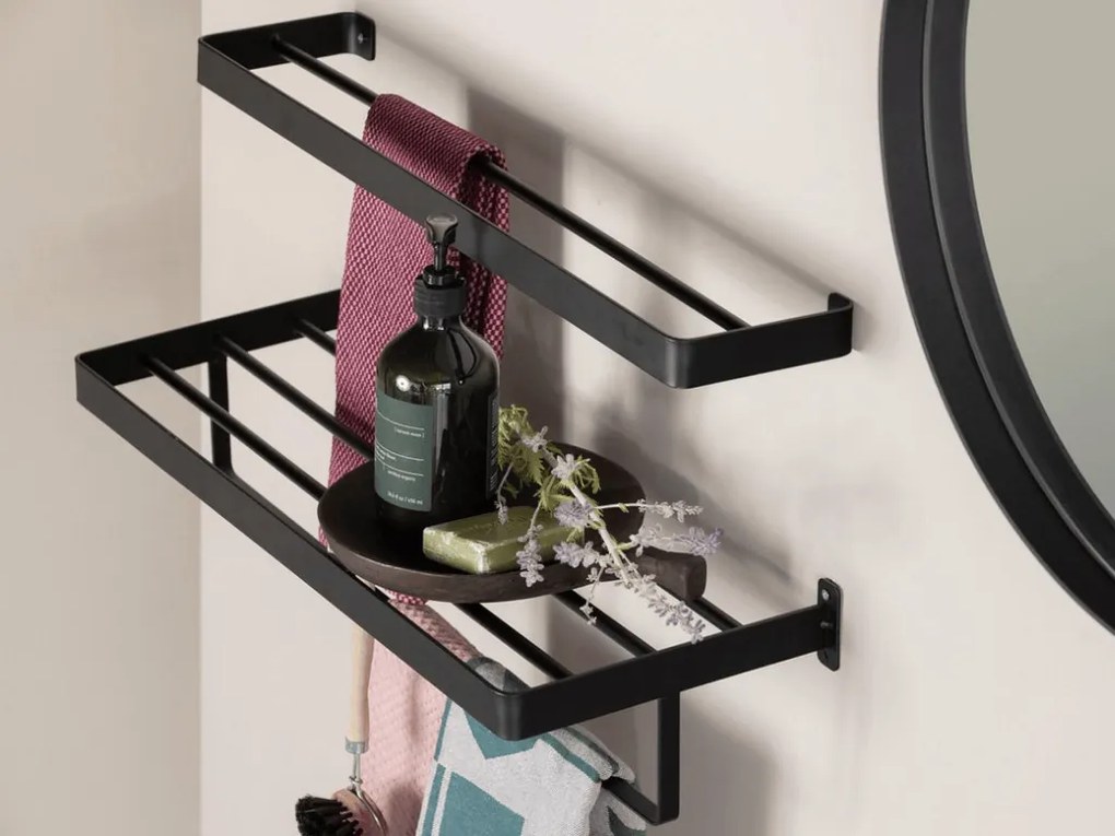 Cuier de perete pentru prosoape HANDY 60x12,5 cm, negru