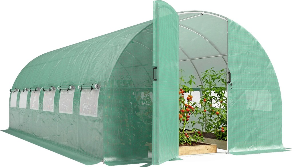 Outsunny Sera tunel pentru grădină 18m², sera tunel cu uși și 12 ferestre cu plasă, 295x597x200cm, verde | Aosom Romania
