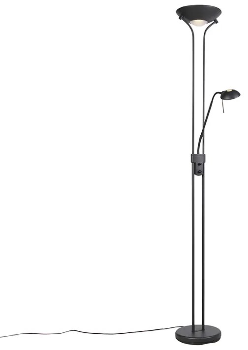 Lampă de podea neagră cu lampă de citit incluzând LED și dimmer - Diva 2