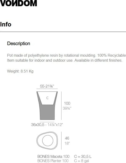 Ghiveci de flori / Jardiniera plante design decorativ modern pentru amenajari interioare si exterioare, BONES PLANTER 57003R Vondom