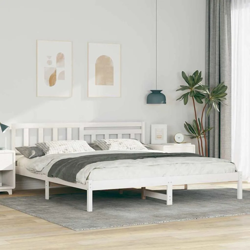 vidaXL Cadru de pat cu headboard Alb 180 x 200 cm Lemn de brad solid