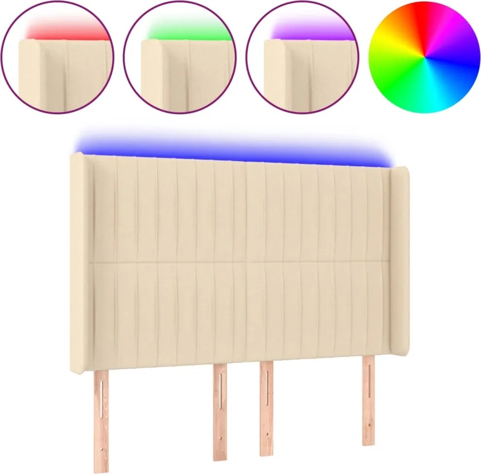 vidaXL Tăblie de pat cu LED, crem, 147x16x118/128 cm, textil