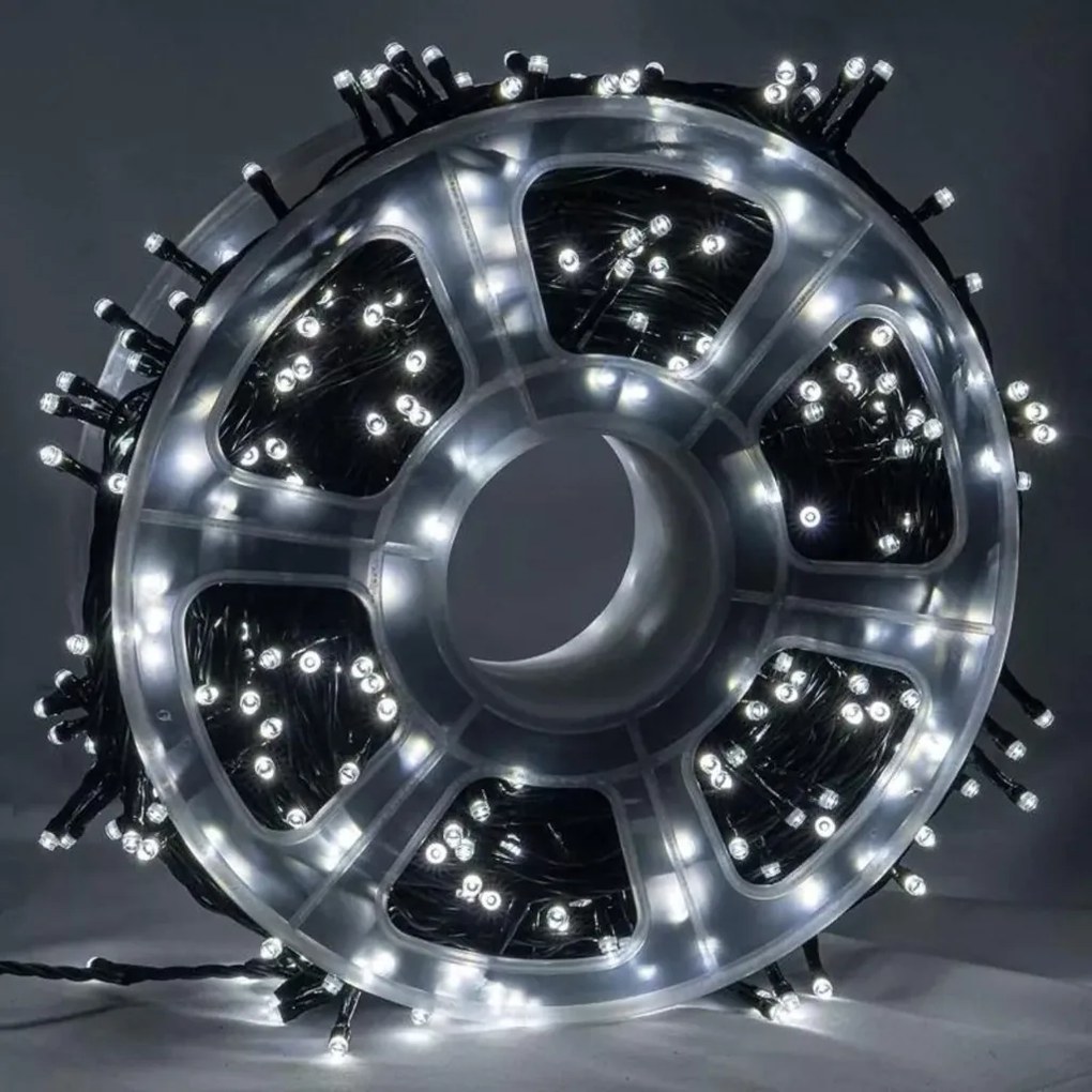 Instalatie de Craciun, rola bec diamant, alb rece, 50 metri