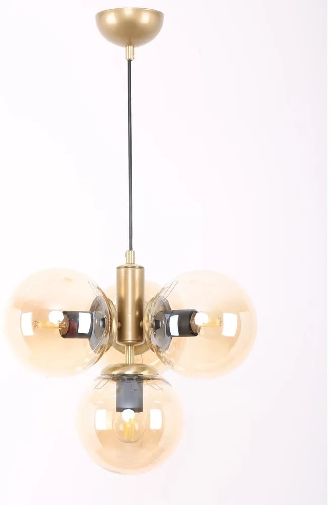 Lustră galben-auriu cu abajur din sticlă ø 15 cm Hector – Squid Lighting