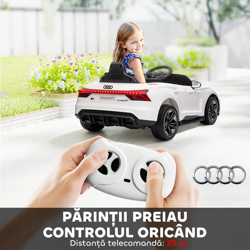 HOMCOM Mașină Electrică pentru Copii cu Motor Dublu, Centură de Siguranță, Telecomandă și Claxon, 103x58x41 cm, Alb | Aosom Romania
