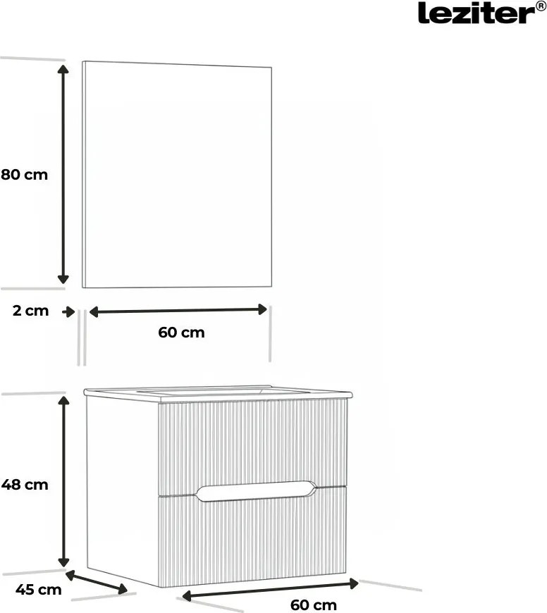 Trent mobilier de baie 60 cm lavoar ceramic (2 sertare) cu oglindă 60x80 cm alb-verde