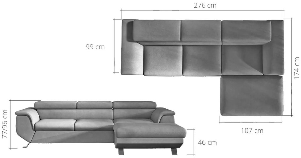 Coltar living extensibil Phoenix Mini pe dreapta – L276 x l174 x h96 cm