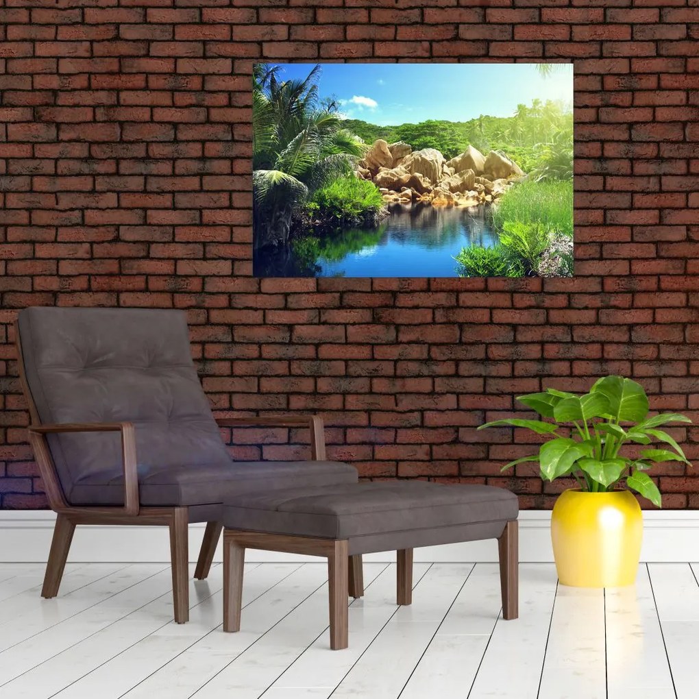 Tablou cu lac în jungla din Seychelles (90x60 cm)