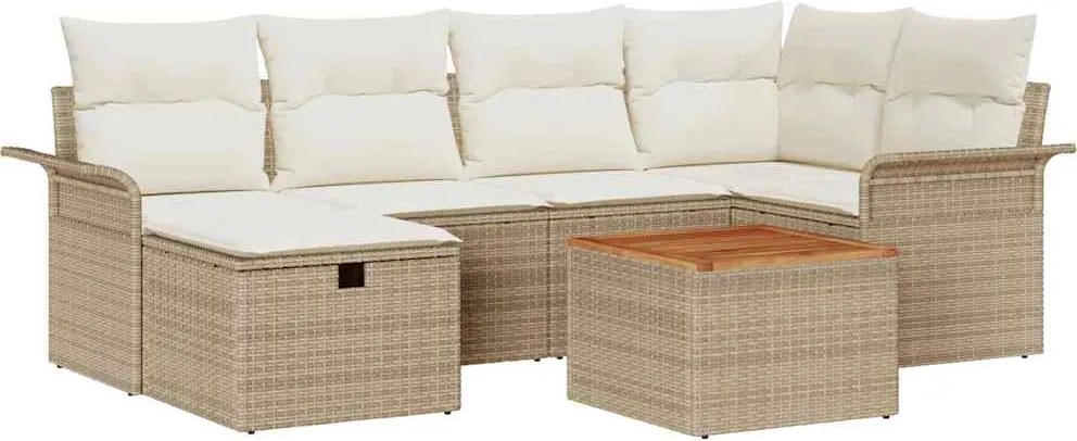 vidaXL Set de canapele pentru grădină cu pernă 7 pcs Bej Rattan poli