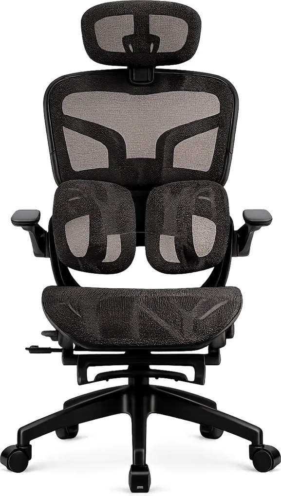AEROMAX SLIDING Scaun ergonomic, Sezut Translatie, Cotiere Rabatabile, Tetiera 3D, Suport lombar dublu ajustabil, Suport picioare, Umeras, Full Mesh, Negru