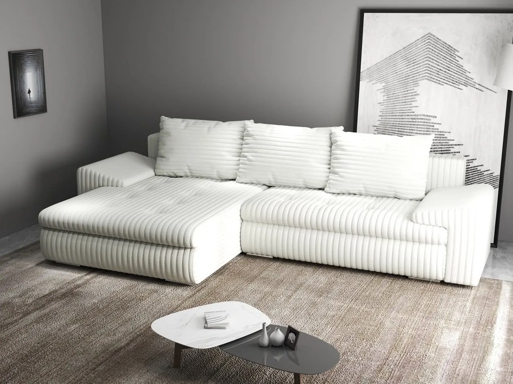 Colțar extensibil dumonde cu ladă de depozitare si sezut confortabil din spuma high-density, Leonardo Ambience Ivory 260x185 cm