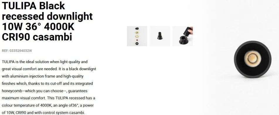 Spot LED incastrabil TULIPA Black recessed downlight 10W 36° 4000K CRI90 casambi