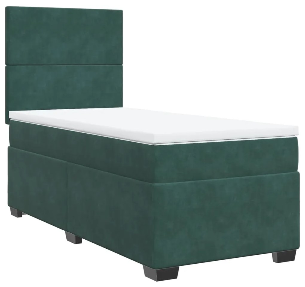 3290783 vidaXL Pat box spring cu saltea, verde închis, 90x190 cm, catifea