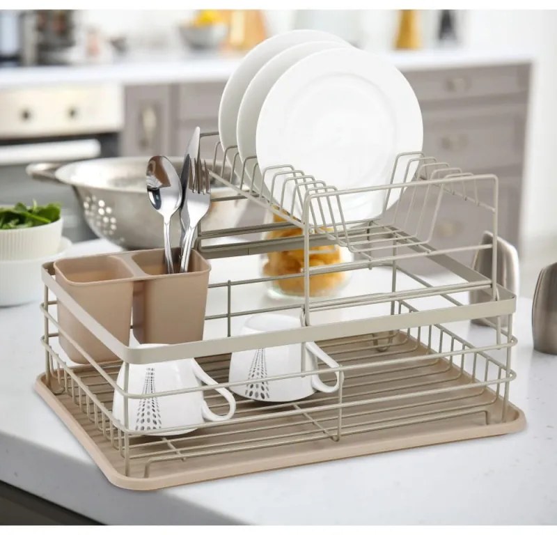Uscator de vase pe 2 nivele Kinghoff KH 1839, Suport pentru ustensile, Bej