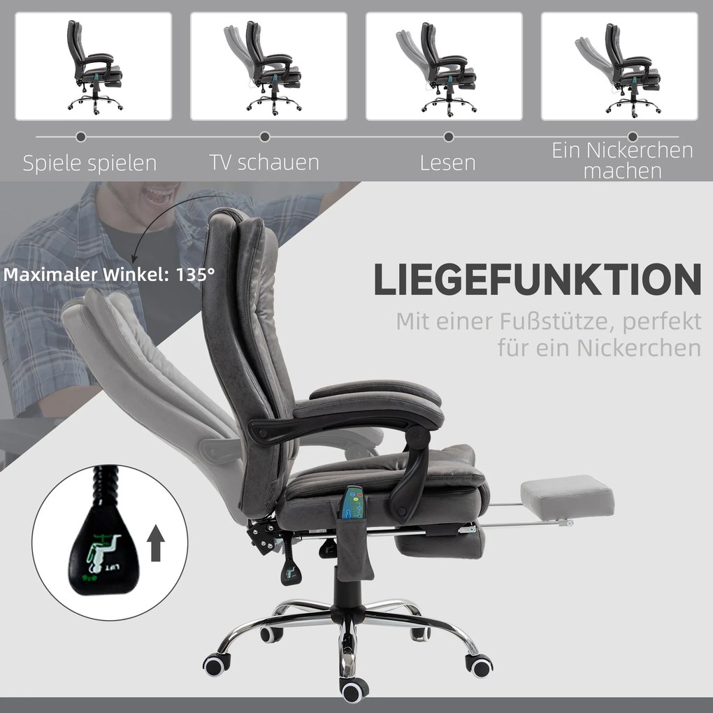 Vinsetto Fotoliu de birou cu funcție de masaj și încălzire, suport pentru picioare, reglabil, până la 120kg, Gri | Aosom Romania