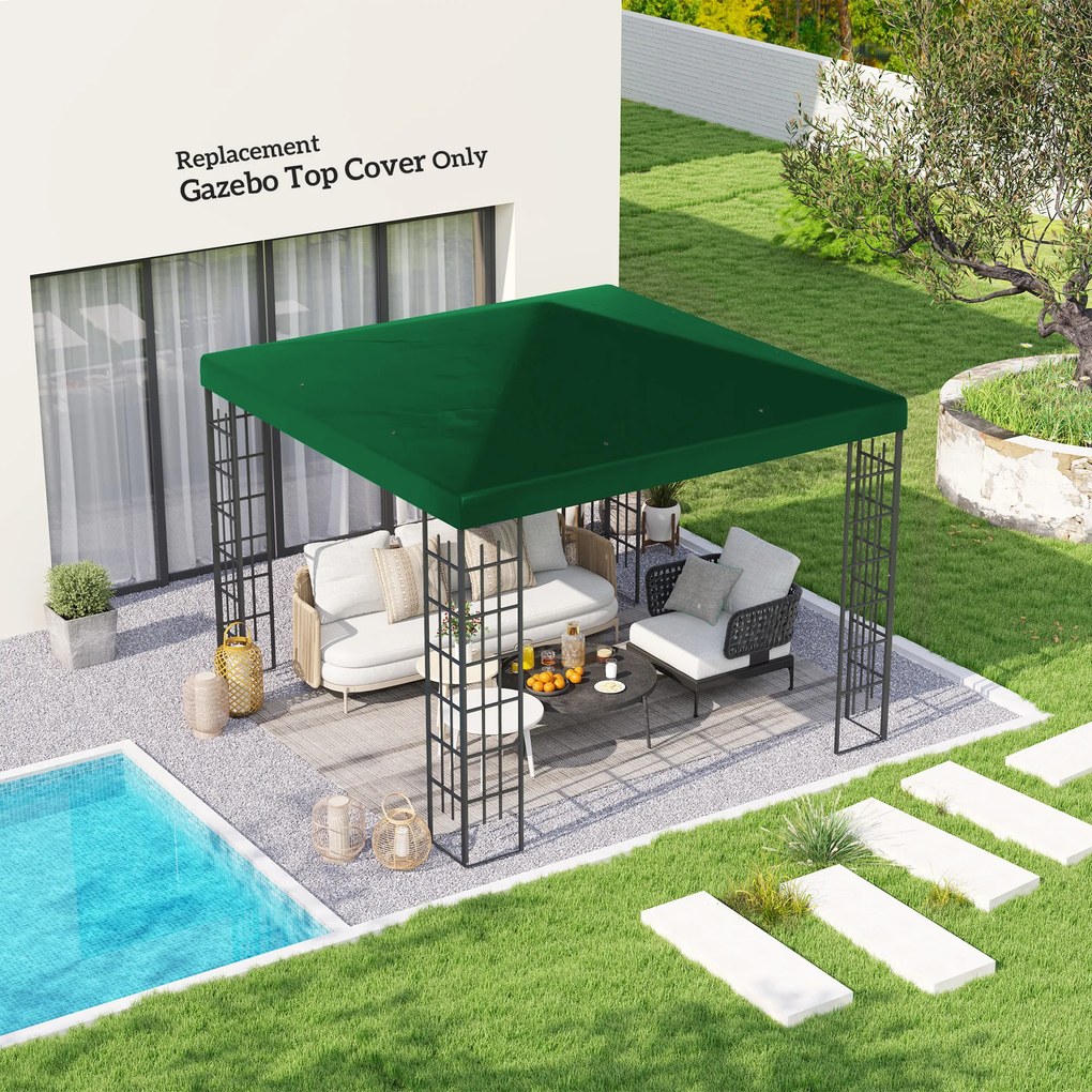 Outsunny Copertină pentru Foișor, Înlocuire Acoperiș pentru Foișor de Grădină cu Orificii de Drenaj, 298x298 cm, Verde | Aosom Romania
