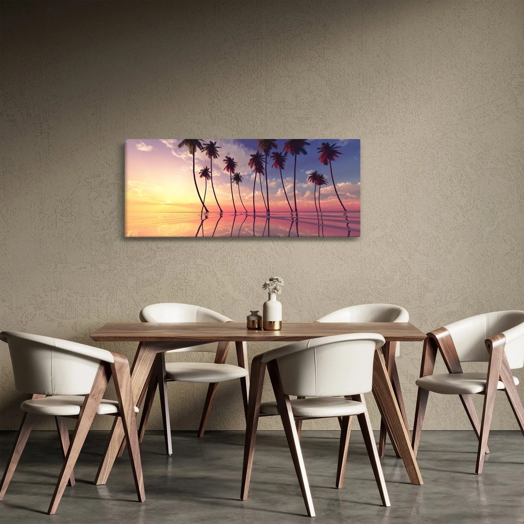 Tablou cu palmieri deasupra mării (120x50 cm)