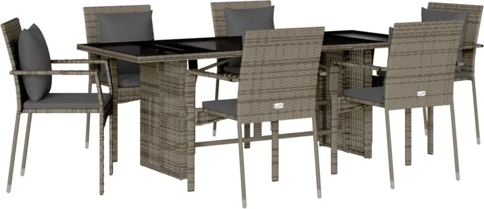 vidaXL Set mobilier de grădină cu perne, 7 piese, gri, poliratan