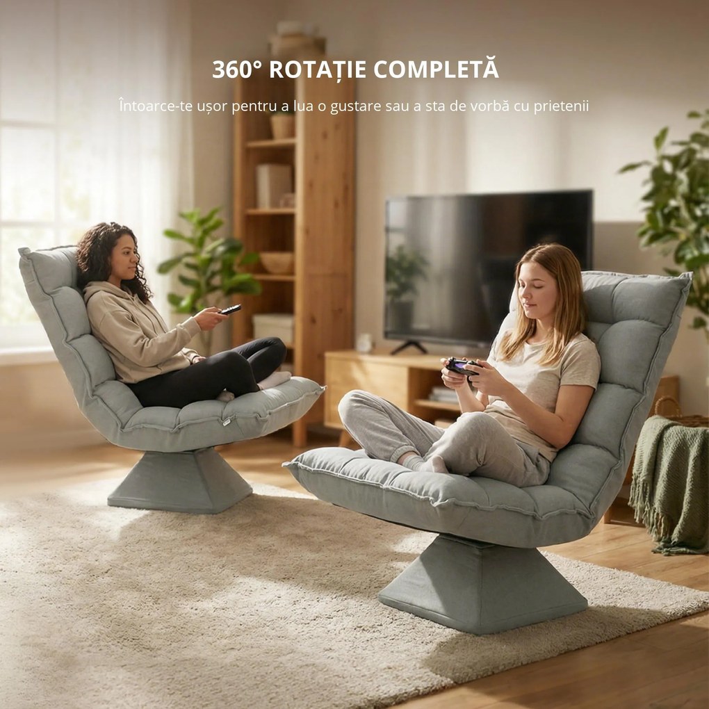 HOMCOM Scaun de podea, stil contemporan, Oțel, Material textil cu efect de catifea, 62 x 70 x 95 cm, Gri | Aosom Romania
