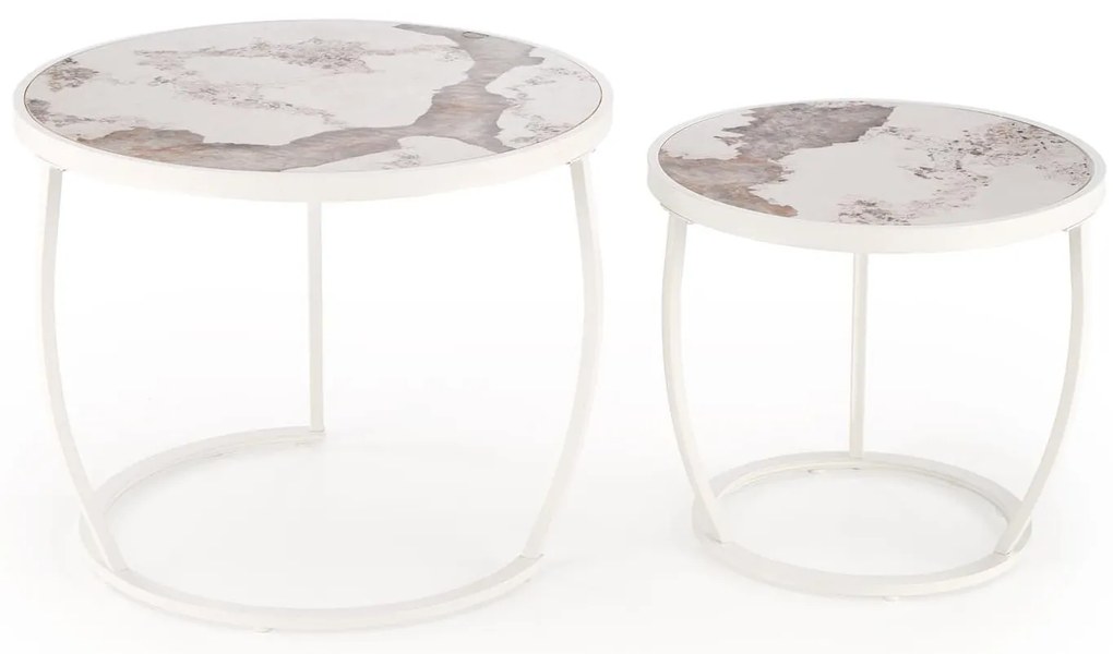 Set 2 buc. măsuțe de cafea Inesz (béžový mramor + alb). 1092446