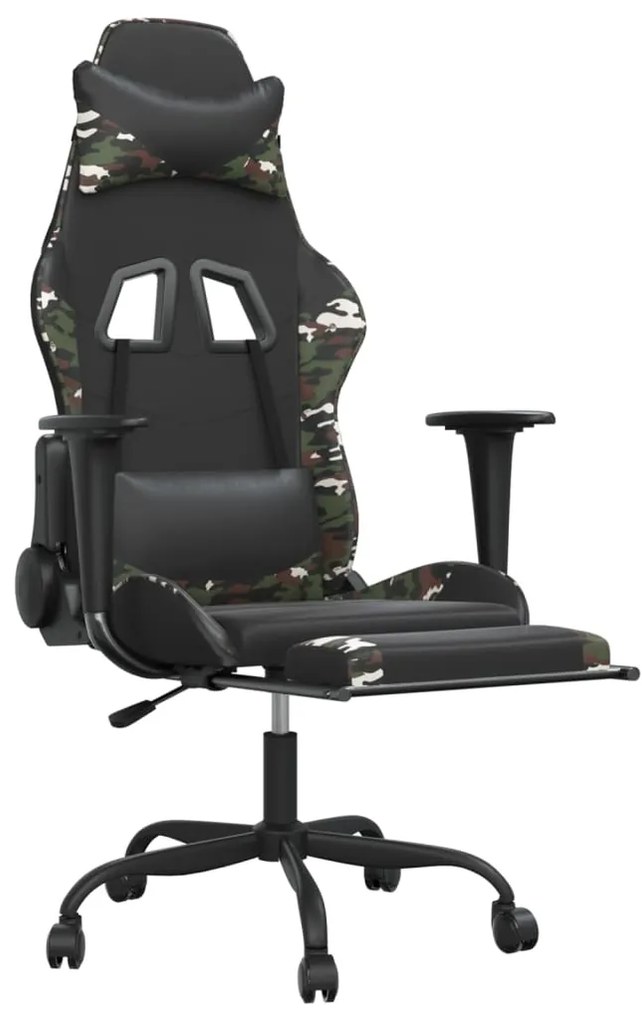 Scaun de gaming cu suport picioare, negru camuflaj, piele eco 1, black and camouflage, Cu suport de picioare