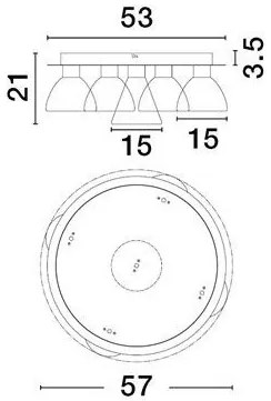 Plafoniera cu 5 spoturi LED, Metal, Sticla, Fumuriu, Voi