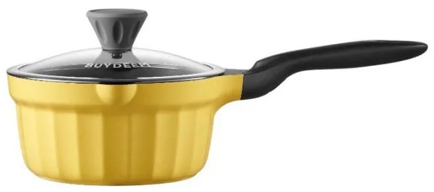 Cratita BUYDEEM CP141, 1.8 l, Capac din sticla, Aluminiu turnat, Fara PFOA, Acoperire antiaderenta, Galben