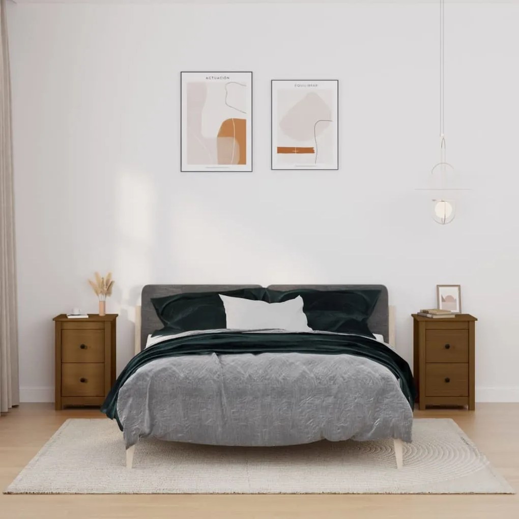 vidaXL Noptiere, 2 buc, maro miere, 40x35x61,5 cm, lemn masiv de pin
