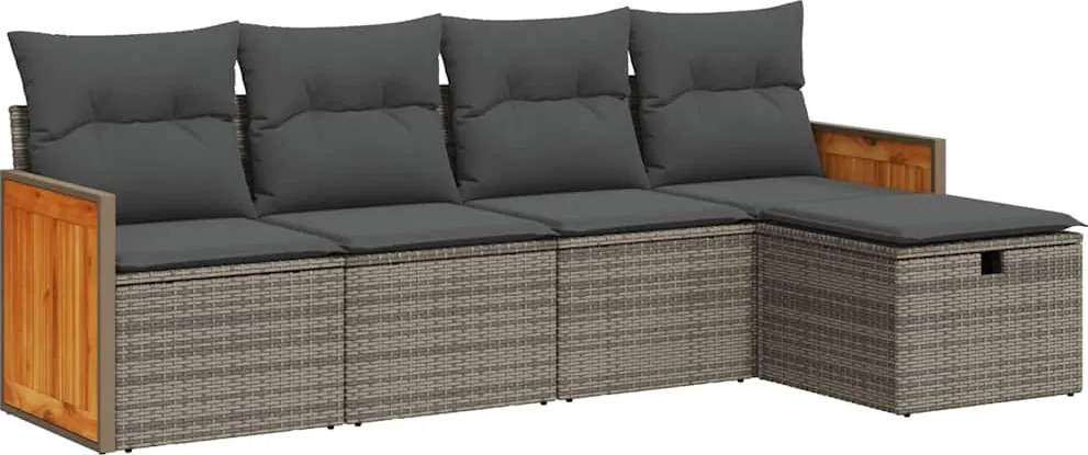 vidaXL Set canapea de grădină cu perne, 5 piese, gri, poliratan