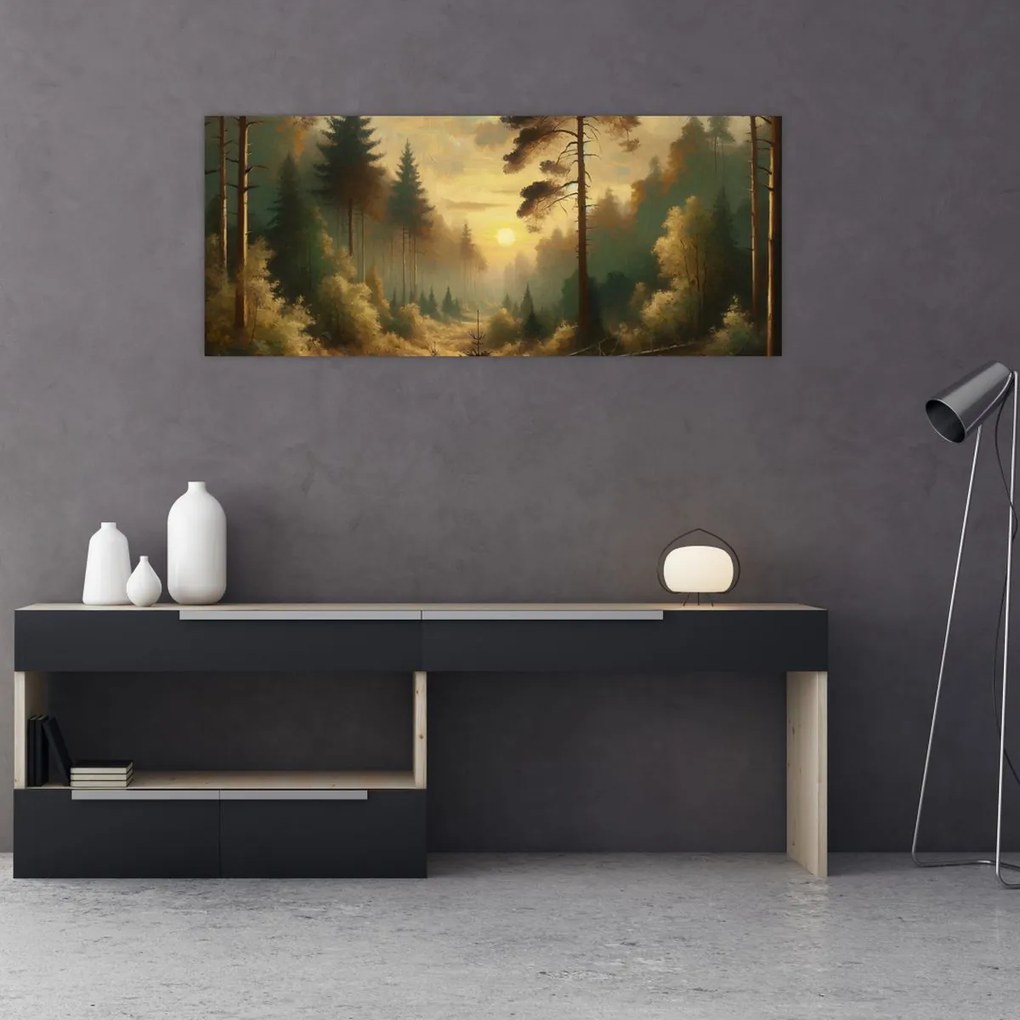 Tablou - Soare strălucind prin pădure (120x50 cm)